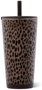 HydroJug Everyday Tumbler 20 oz, Ceramic-Lined Straw Cup, Brown Leopard