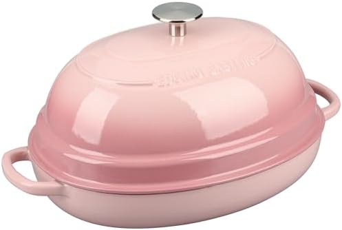 EDGING CASTING Enameled Oval Cast Iron Dutch Oven Pot with Lid, Bread Dutch Oven for Sourdough Bread Baking, Dutch Oven Bread, Bread Oven, 6QT, Pink