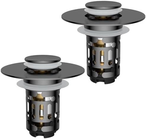 Hibbent 2 PCS Upgraded 3 in 1 Bathroom Sink Drain Strainer, Pop Up Stopper