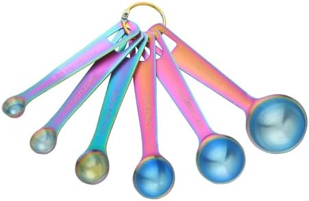 DOCBLACK 18/8 Stainless Steel Measuring Spoons 6pc Rainbow for Dry/Liquid