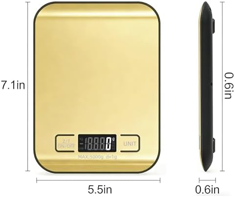 Digital Shipping Scale,Stainless Steel Panel, Accurate Portable Postal Scale for Packages, Small Business,Kitchen, Food, Handmade, Liquids, and Boutique (Mirror Gold Battery(5kg/1g))