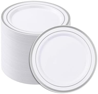 BESTSTAR 100PCS White Disposable Plastic Plates white plastic plates