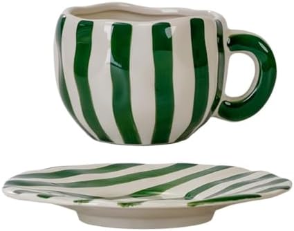 Espresso Cups Ceramic Coffee Mug Series European Striped Dot Coffee Cup And Saucer Mug Cake Plate Afternoon Tea Set Tea Cup And Saucer (Green 4)