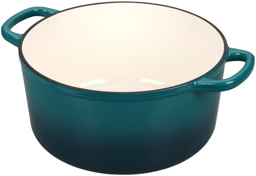 EDGING CASTING Enameled Cast Iron Dutch Oven with Sourdough Bread Baking Kit, Bread Dutch Oven with Lid, Includes Proofing Basket & Baking Tools, 5qt, Darkcyan