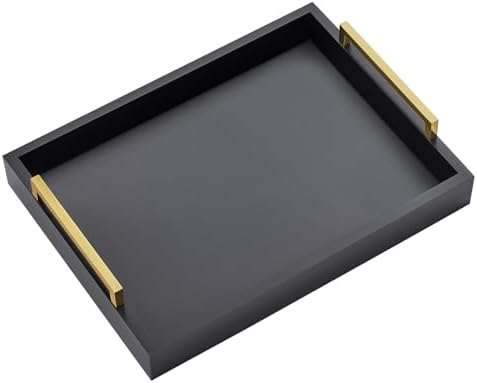 16"x12" Serving Trays with Handles, Black Decorative Serving Tray, Ottoman Trays for, Living Room, Bathroom, and Outdoors Decorative Trays (Black)