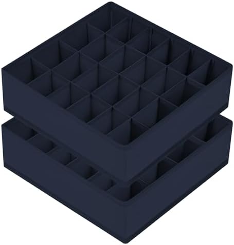 joyoldelf Sock Organizer Drawer Organizer - 2 Packs Underwear Organizer,24 Cells Collapsible Closet Organizers and Storage Sock Holders Organizers for Storing Socks, Ties, Belts(Navy Blue)
