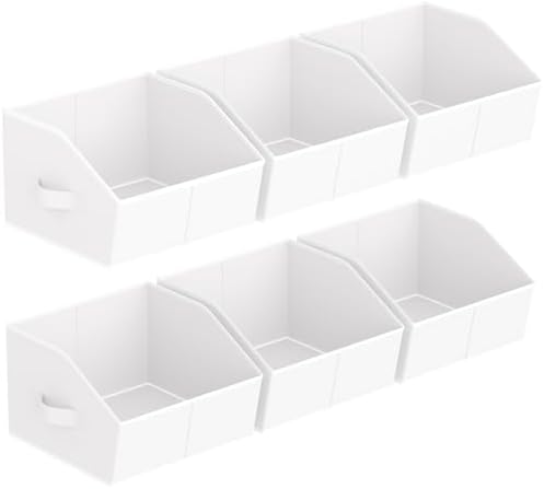 Homsorout Storage Bins for Shelves - Small Trapezoid Closet Shelf Organizer, Fabric Organization Bins with Handles, Storage Baskets for Clothes, Towel, Purse, 6 Pack, White