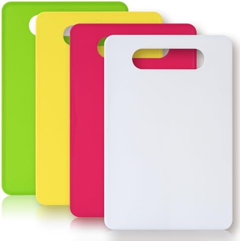 Luckyiren Plastic Cutting Board Set, 4-Piece Small Color-Coded Kitchen Mats