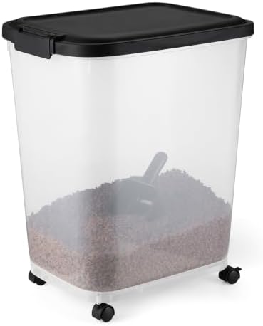Amazon Basics Pet Food Storage Container with Rolling Wheels, BPA-Free, Detachable Scoop, 50lbs Capacity