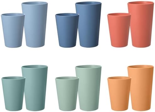 HEYCOME Set of 12 Wheat Straw Cups, 6 Pcs 20 oz & 6 Pcs 12 oz Unbreakable Drinking Cups, Reusable Plastic Cups Sets for Outdoor Camp Kitchen, Microwave & Dishwasher Safe, Bpa Free, 6 Colors