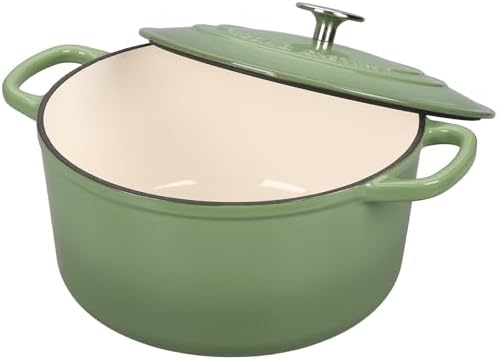 EDGING CASTING Enameled Cast Iron Dutch Oven with Sourdough Bread Baking Kit, Bread Dutch Oven with Lid, Includes Proofing Basket & Baking Tools, 5qt, Pistachio Green