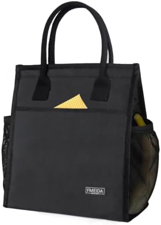 Black Insulated Lunch Bag Women Men, Reusable Cooler Tote Thermal Snack Bag