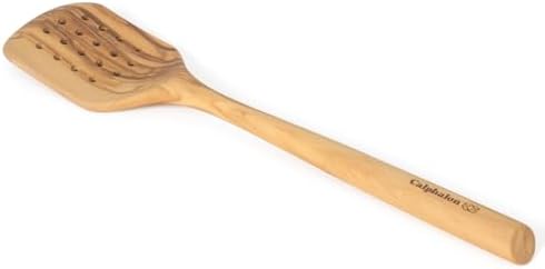 Calphalon Edge Wood Slotted Turner, 13-Inch Olive Wood Slotted Spatula, Wooden Cooking Turner for Draining, Flipping & Nonstick Cookware, Durable Kitchen Tool