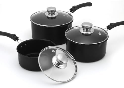 Nonstick Saucepan with Lid, 1QT & 1.5QT & 2QT Small Milk Pots Set with Healthy Teflon2 Coating, Multipurpose Induction Compatible Cooking Pans Kitchen Cookware Set