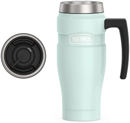 THERMOS Stainless King Travel Mug with Handle, 16oz, Matte Light Blue