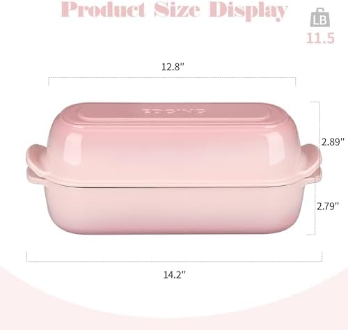 EDGING CASTING Enameled Cast Iron Loaf Pan with Lid, Bread pan, Dutch Oven Bread pan for Homemade Sourdough Bread Baking, 12.5x5.5 inch, 5qt, Pink