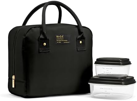 Fit & Fresh Bloomington Lunch Bag for Women - Insulated Large Lunch Box for Work with Containers, Leak-Resistant, Stain-Resistant, Zipper Closure, Black