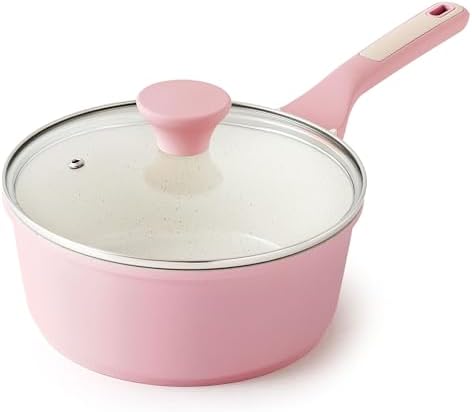 SENSARTE Ceramic Nonstick Saucepan with Lid 1.5 QT, PTFE/PFAS Free, Pink