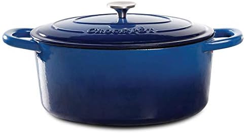 Crock Pot Artisan 7-Quart Oval Enameled Cast Iron Dutch Oven – Sapphire Blue, Heavy-Duty Cookware for Slow Cooking, Roasting, Baking with Lid