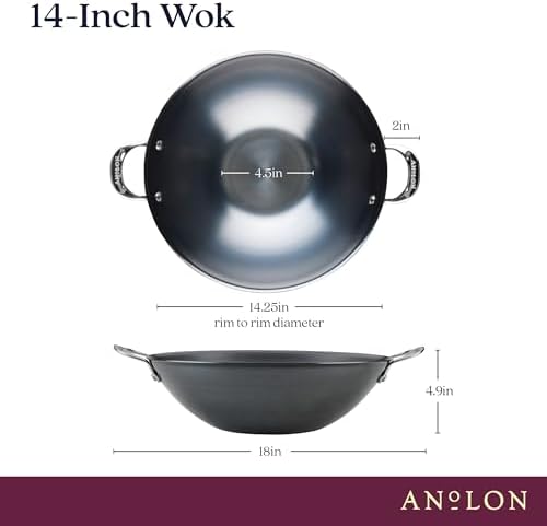 Anolon EverLast N2 Carbon Steel Wok, 14-Inch, Black