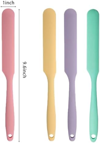 4 Pcs Silicone Jar Spatula Long Handle Kitchen Spatulas for Mixing, Scraping, and Spreading,Ideal for Jars, Baking, Cake Icing, Cream, Butter, and Batter Kitchen Tool (Purple, Pink, Green, Yellow)