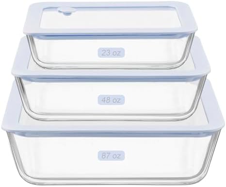 Urban Green Glass Food Container Set with Silicone Glass Lid, 3 Pack, Airtight, LeakProof, 100% Plastic Free, Meal Prep Food Storage Containers