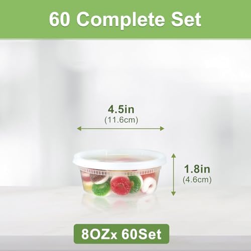 Dipoo 60 Sets (120-Piece) Deli Containers with Lids 8 oz