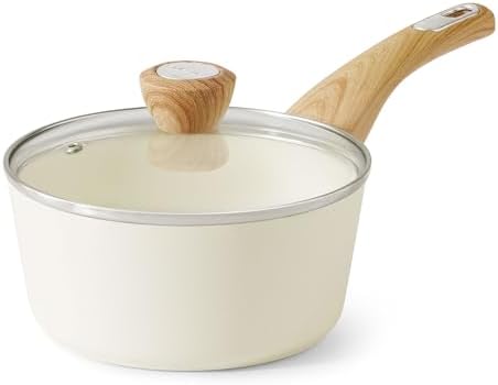 SENSARTE Ceramic Nonstick Sauce Pan with Lid, 1.5 Quart Small Saucepan, White Cooking Pot with Stay Cool Handle, Non toxic Kitchen Sauce Pot, Non stick Sauciers, Induction Pot, PFOA PTFE PFAS Free