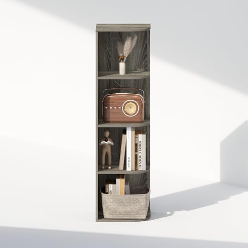 Furinno Reed Corner Shelf, 4-Tier Corner Bookshelf, Book Shelf, Corner Shelves, Storage Rack, for Organization and Storage, Home Office, Living Room, French Oak