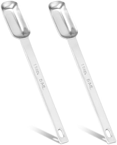 2Pcs 1 Teaspoon Stainless Steel Single Measuring Spoon 5 ML Teaspoon Rectangular Individual Measuring Spoons (1Tsp | 5 ML | 5 cc | 1/3 Tablespoon)