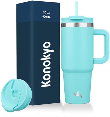 Konokyo 30 oz Insulated Tumbler Water Bottle with Handle, Straw Lid