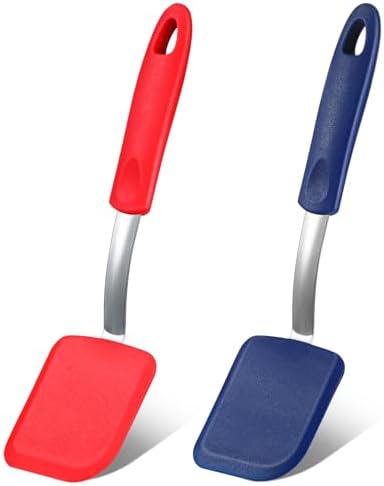 2 Pcs Mini Silicone Cookie Brownie Spatula,Solid Flat,Red,Blue