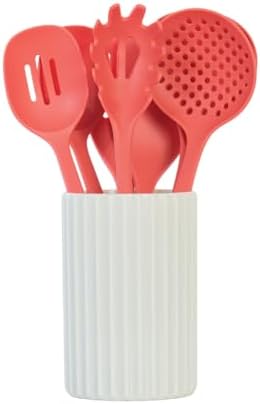 Glad Kitchen Utensils Set, 8pcs - Nonstick Cooking Tools with Utensil Holder - Nylon Spoon, Ladle, Skimmer, Spaghetti Server, and Turner Spatula Set - Dishwasher Safe, Rust