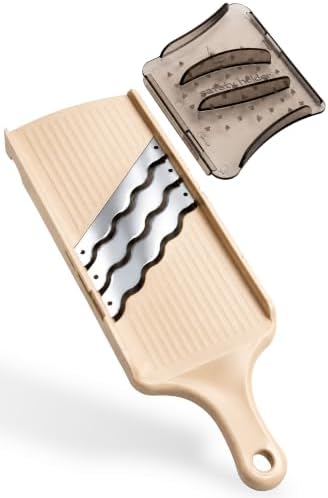Arnest Japanese mandoline slicer Cabbage Shredder, 3-Blade Triple Wave Ultra-Thin Shredder for Tonkatsu-Style Slaw, Stainless Steel Wave Blades, Safety Holder, Easy-Rinse Clean, Made in Japan