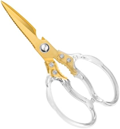 CGBE Kitchen Scissors, Multi-Purpose Kitchen Shears, Heavy Duty Food Scissors for Chicken, Poultry, Fish, Meat & Herbs with Non-Slip Grips - Transparent Gold