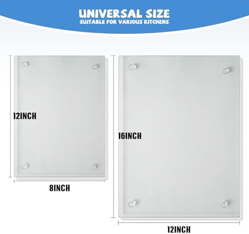 Mymonfif Tempered Glass Cutting Board for Kitchen, Clear Glass Board for Countertop, Heat Resistant, with Non-Slip Feet, 12x16" & 12x8" 2 Pcs Clear