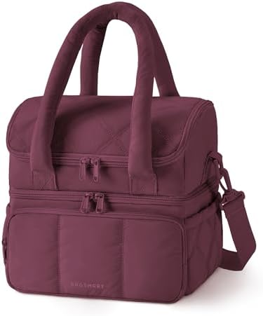 BAGSMART Lunch Bag Women, Double Deck Insulated Lunch Box, Wine Red