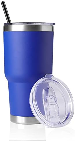 DOMICARE 30 oz Tumbler with Lid and Straw, Stainless Steel Tumblers Bulk, Insulated Vacuum Double Wall Travel Coffee Mug, Durable Powder Coated Tumbler Cup (Dark Blue, 1)