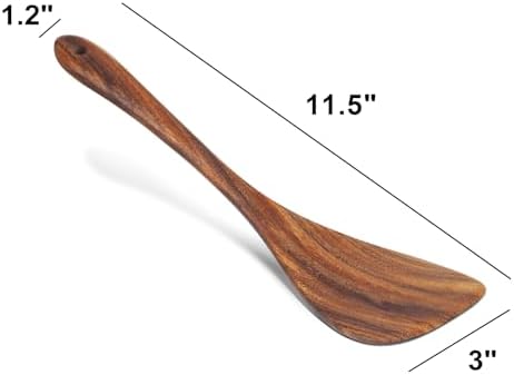 Jilla-hla Wooden Spatula Nonstick Turner Acacia Wood, Left Long Handle Flat Frying Spatulas Handmade for Kitchen Gifts, Ideal Cookware Utensils for Cooking Eggs, Fish, Pancakes