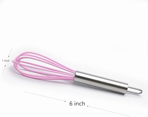 Mini Whisks 6 inch 4Pcs silica gel stainless steel Whisk, Hand Egg Mixer for Flour Cake Egg, Kitchen Cooking Baking Use Whisk （purple，yellow，cyan，blue）