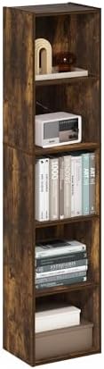 Furinno PASIR Book Shelf, 5-Tier Modern Bookshelf, Open Shelves Bookcase 9 x 12 x 52, Easy Assembly, for Living Room, Bedroom, Home Office, Amber Pine