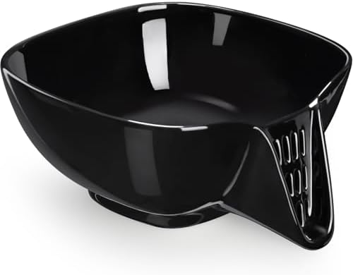 NiHome Ceramic Food Strainer with Integrated Drain Spout, Large Capacity Colander Bowl for Vegetables, Fruits, Pasta & More, Heat-Resistant, Crack-Proof, Easy to Clean, Dishwasher-Safe (Black)
