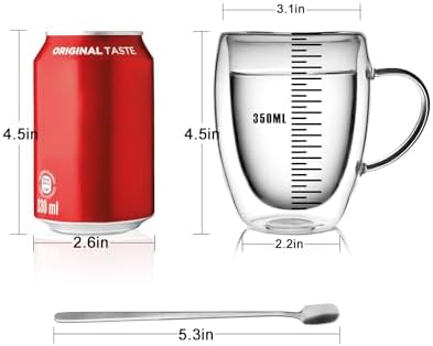 LIBWYS 4 Pack Double Walled Coffee Cups Glasses Mug 12oz Borosilicate Glass