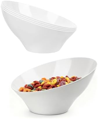 BESTVIP 20 Oz White Plastic Angled Serving Bowls, 12 Pack