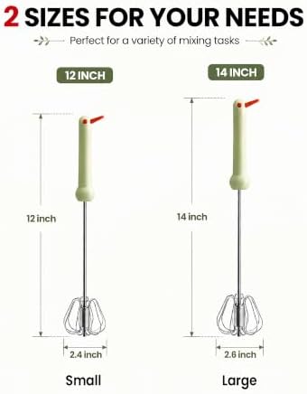 2 PC Semi-Automatic Stainless Steel Egg Beater, Hand Push Rotary Whisk