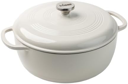 Lodge Essential Enamel Cast Iron Dutch Oven, 7.5 Quart, Oyster White