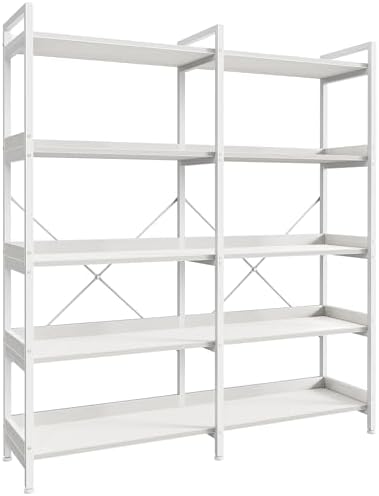 Huuger 5 Tier Bookshelf with 10 Open Shelves and Raised Baffle, White