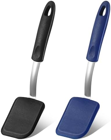 2 Pcs Mini Silicone Cookie Brownie Spatula,Solid Flat,Black,Blue