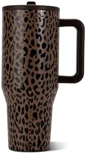 HydroJug Traveler 32oz, Insulated Tumbler with Handle & Straw, Brown Leopard