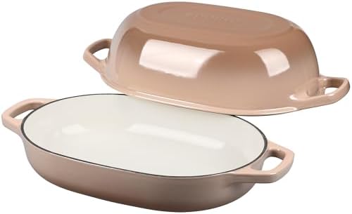 EDGING CASTING Enameled Cast Iron Oval Dutch Oven Pot with Lid, Dutch Oven for Sourdough Bread Baking, Oval Bread Pan, Bread Oven, Bread Dutch Oven, 7qt, Mocha